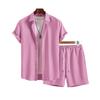 Men Wrinkle Textured 2 Piece Set Short Sleeve Button Shirt & Drawstring Shorts Summer Beach Casual Matching Outfit