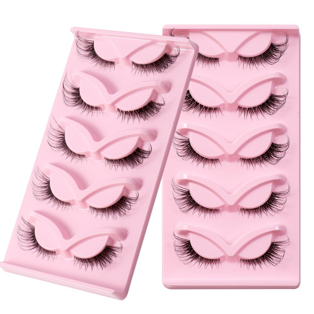 5 Pairs Of Diagonal Flying Fox Eyes False Eyelashes, Natural Thick Eyelashes, Simulated Cat Eyelashes