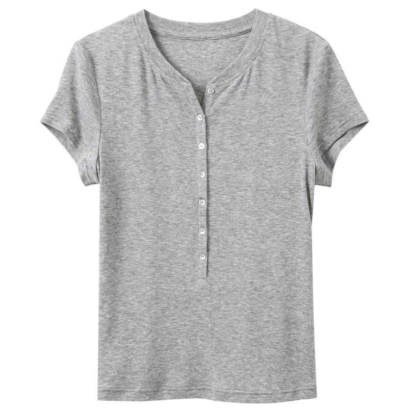 

Sancai 2026 Spring Lyocell Blend Short Sleeve V-Neck T-Shirt