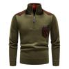 Winter Men Stand Collar Sweater Men Patchwork Knitwear Jumpers Slim Fit Brown Knitted Sweater Male Fleece Warm Pullover