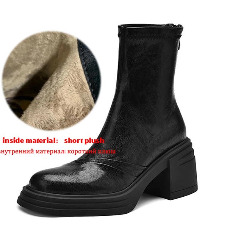 

Krazing Pot Sheepskin Winter Round Toe Modern Platform Boots Thick High Heels Zipper Women Ankle Boots 43