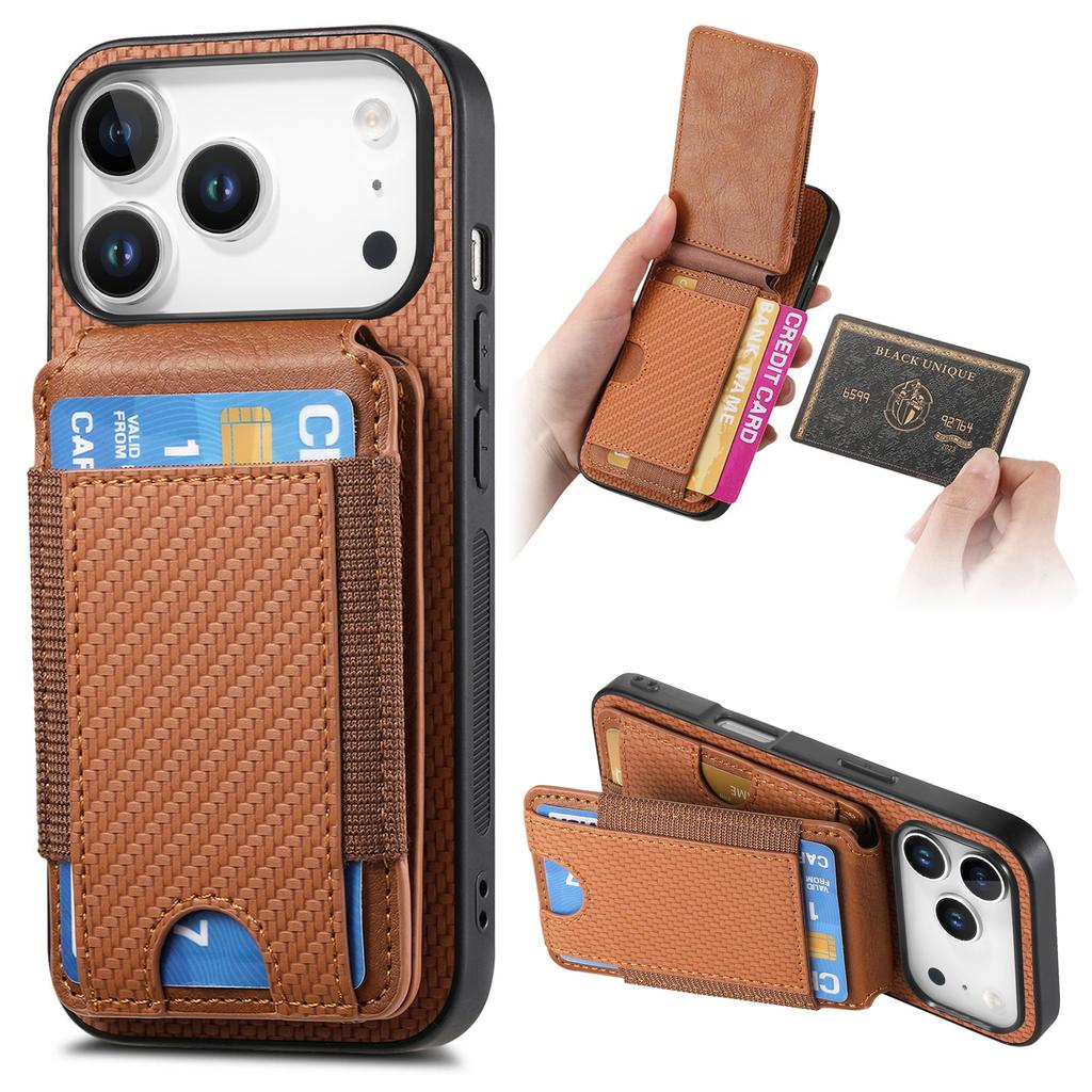 For iPhone 17 Pro Case with Card Holder Kickstand Leather Back Cover
