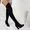 Fashion Autumn Winter New Knee-high Boots Solid Suede Temperament Round Head High-heeled Shoes for Women Sexy Over The Knee Sock Boots