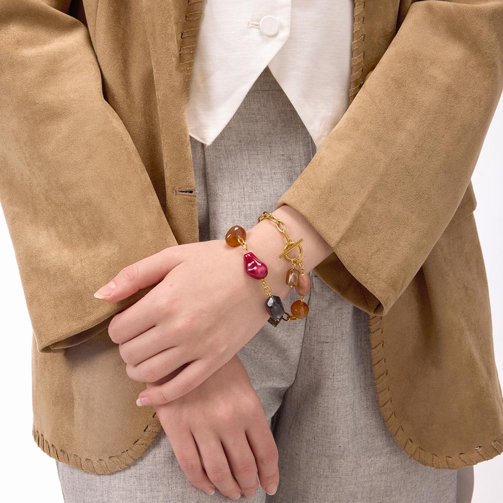Youthway Multicolor Resin Bracelet For Women Minimalist  Gold Plated Stainless Steel Bracelet Simple Fashion Jewelry Gift