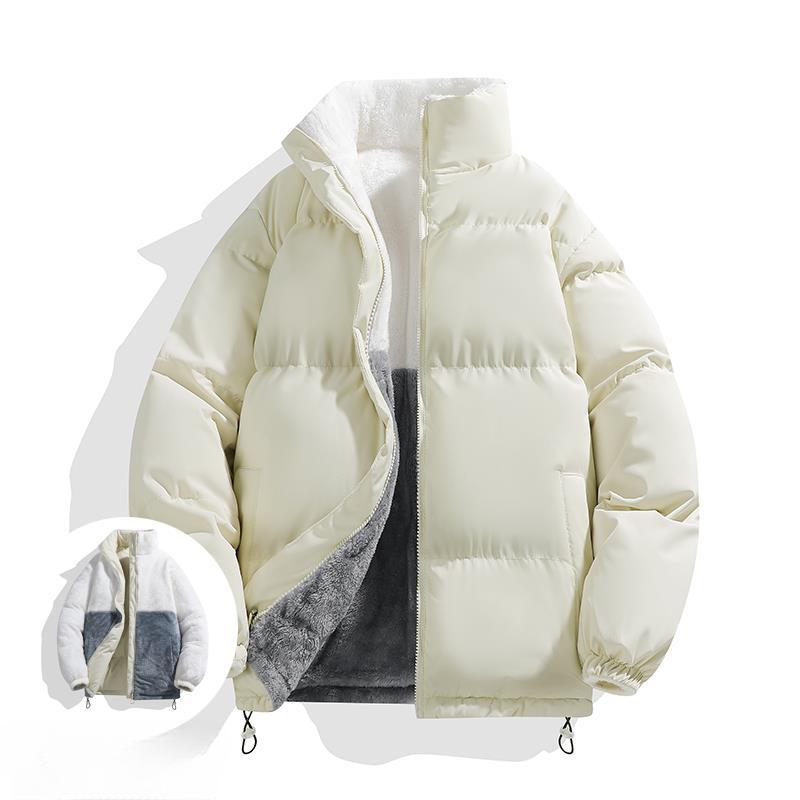 Lamb Wool Jacket Men's Autumn and Winter Stand-up Collar Cotton Clothes New Boys' Winter Clothes Piled Thickened Bread Cotton-padded Clothes