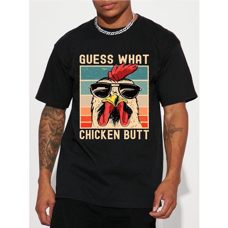 

Men Funny Chicken Meme T-Shirt - Hicken Meme Guess What Chicken Butt with Hicken - Casual Short Sleeve Round Neck Tee for Summer ,for Meme Lovers 4XL чорний