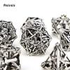 7 Pcs White Leaf Flower Metal Dice Hollow Metal Polyhedral Dice Set Suitable For Role-Playing Dice PropBoard Game Gift