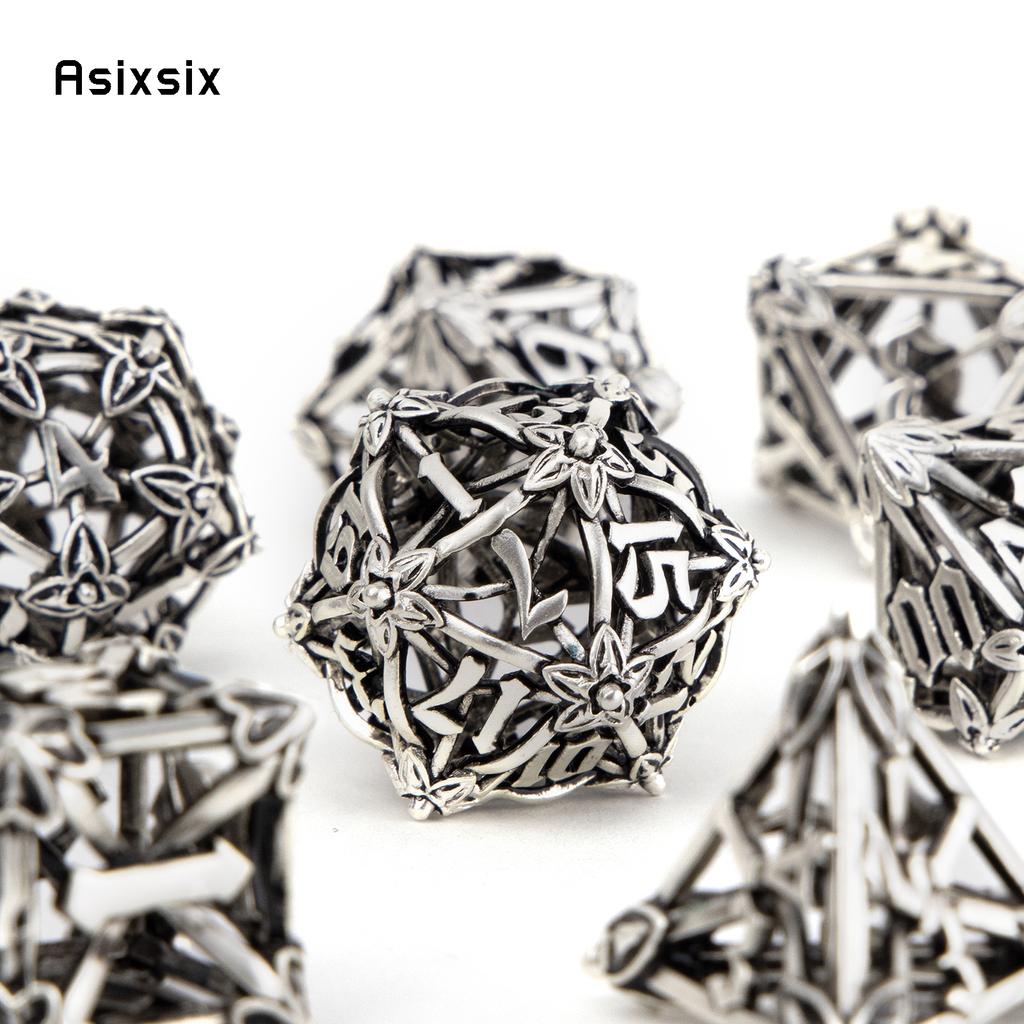 7 Pcs White Leaf Flower Metal Dice Hollow Metal Polyhedral Dice Set Suitable For Role-Playing Dice PropBoard Game Gift