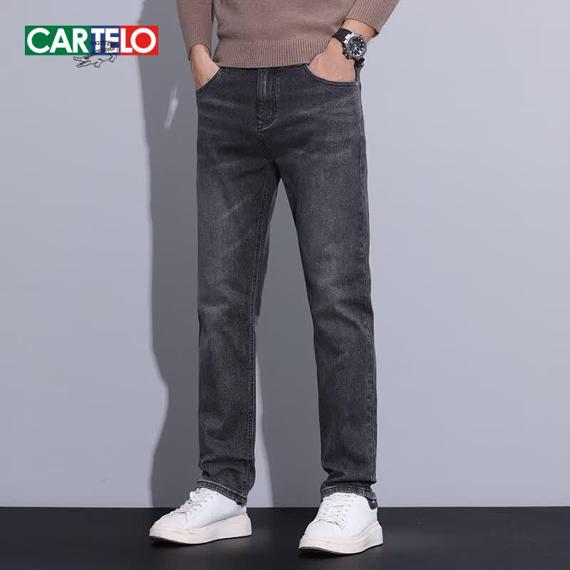 CARTELO Men's Warm Straight-Leg Jeans