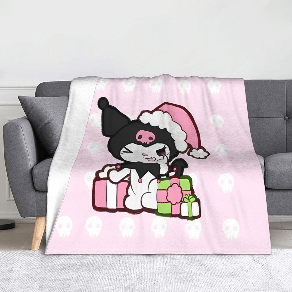 Kawaii Kuromi Anime Blanket Coral Fleece Plush Winter Multi-function Super Soft Throw Blankets for Home Office Bedspreads