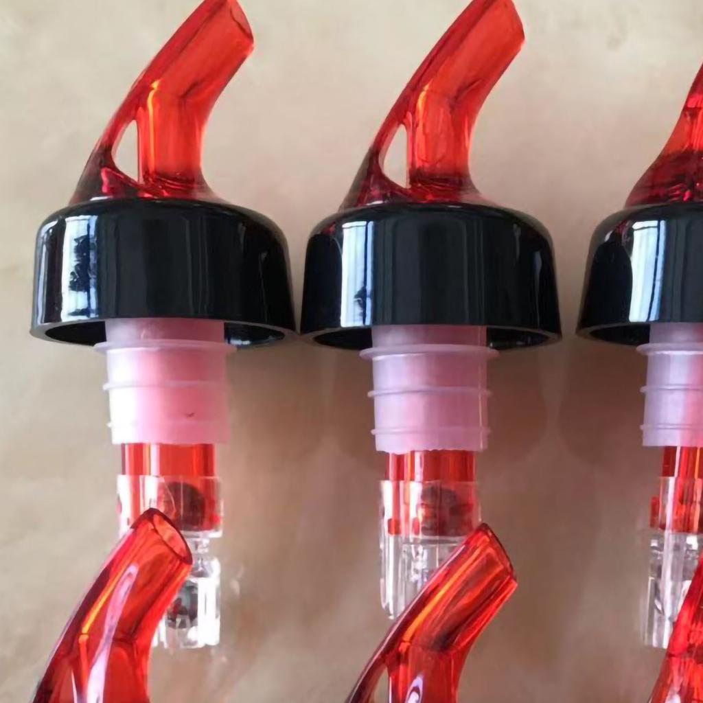 6pcs Bottle Pourers Spout Food Grade Plastic Liquid Dispenser Bottle Nozzle Barware For Wine Cocktail Red