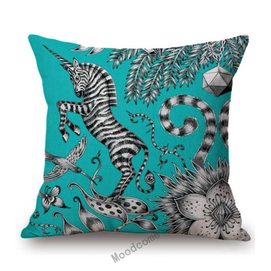 Orange Yellow Blue Pink Purple Tropical Plant Giraffe Unicorn Animal Pattern Toile De Jouy Decorative Pillow Case Cushion Cover