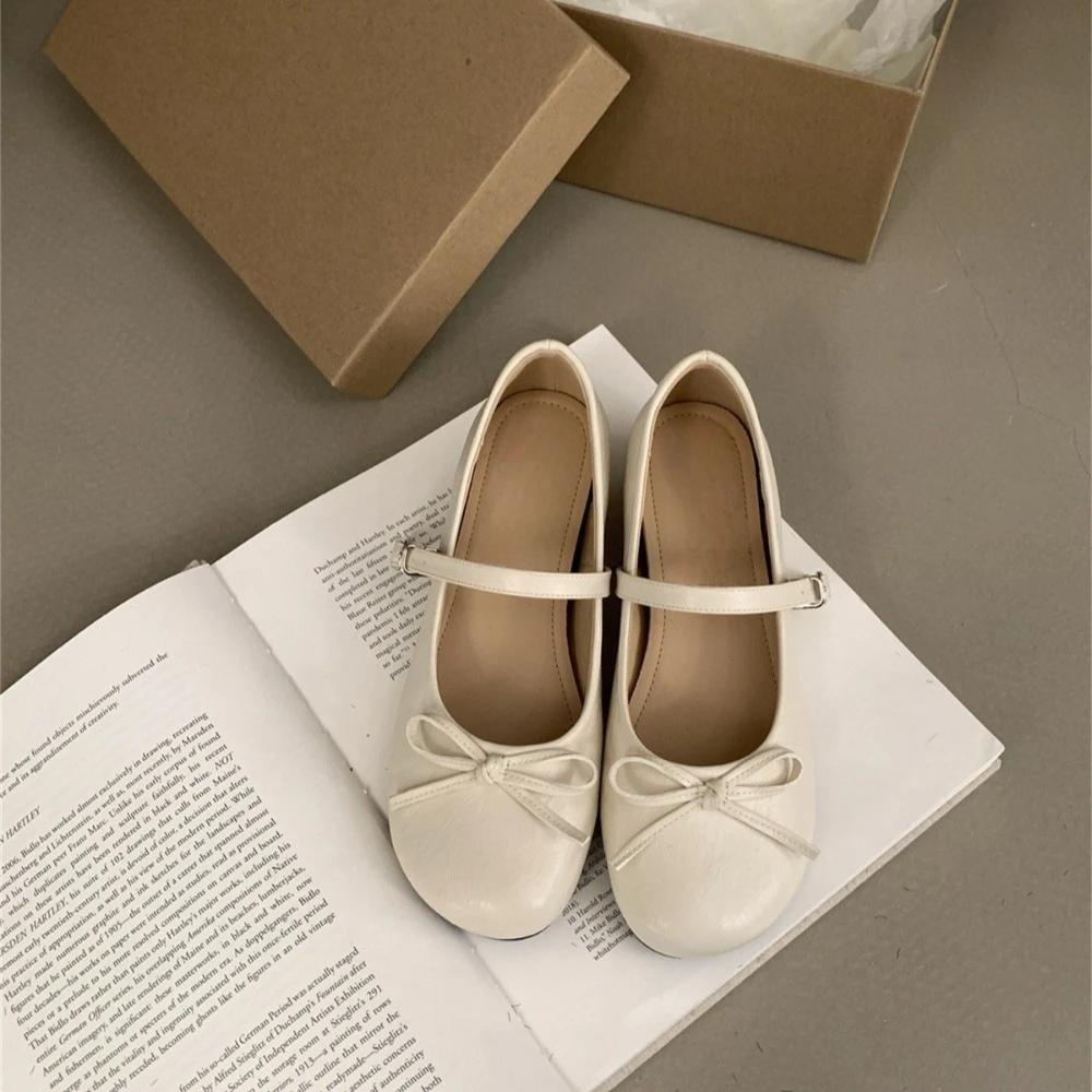 

Women Flat Shoes with Increased Height and Comfortable Silver Bow Mary Jane Single Shoes New Fairy Style Ballet Shoes for Women 36 бежевый