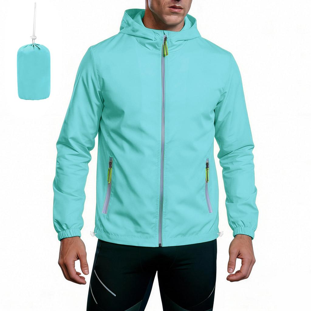 Unisex Lightweight Hooded Sports Jacket with Reflective Zipper Breathable Quick Dry with Storage Bag