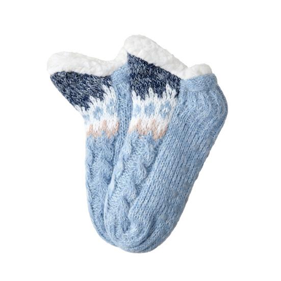 Knitted Slipper Socks Fluffy Winter Ankle Socks with Grips Non Indoor Warm Socks Slip Low Cut
