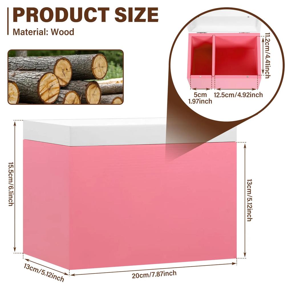 Wooden Pad and Tampon Holder 2-Compartment Countertop Storage Box with Hinged Lid Multi-role Bathroom Feminine Product Organizer