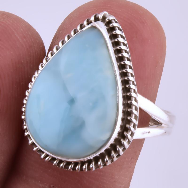 

Natural Republic Larimar Gemstone Handmade 925 Sterling Silver Ring S.8 c0B54