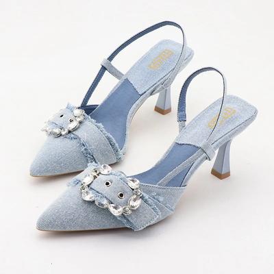 Moda Lüks Kristal Toka Marka Ayakkabı Kadın Yüksek Kalite Kot Tasarımcı Ayakkabıları Moda Sivri Burun Parti Elbise Ayakkabısı Zapatos De Mujer