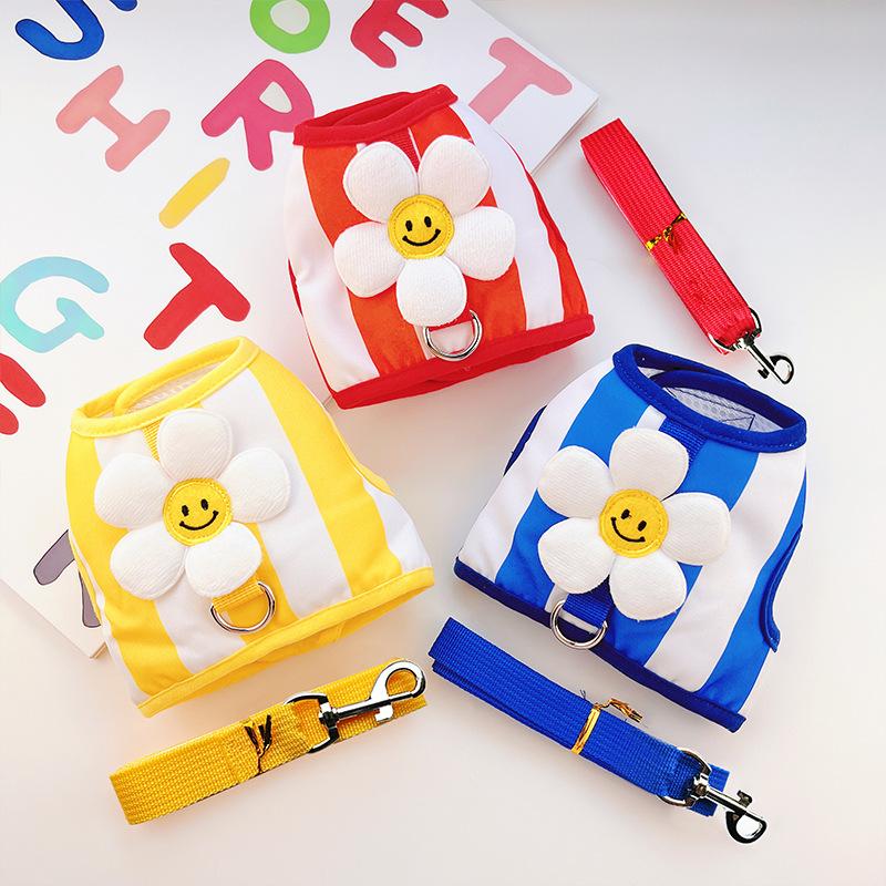 Spring, Summer, Autumn and Winter Pet Cartoon, Breathable Chest, Shoulder Strap, Dog Leash, Cat Clothes, Dog Vest, Cat