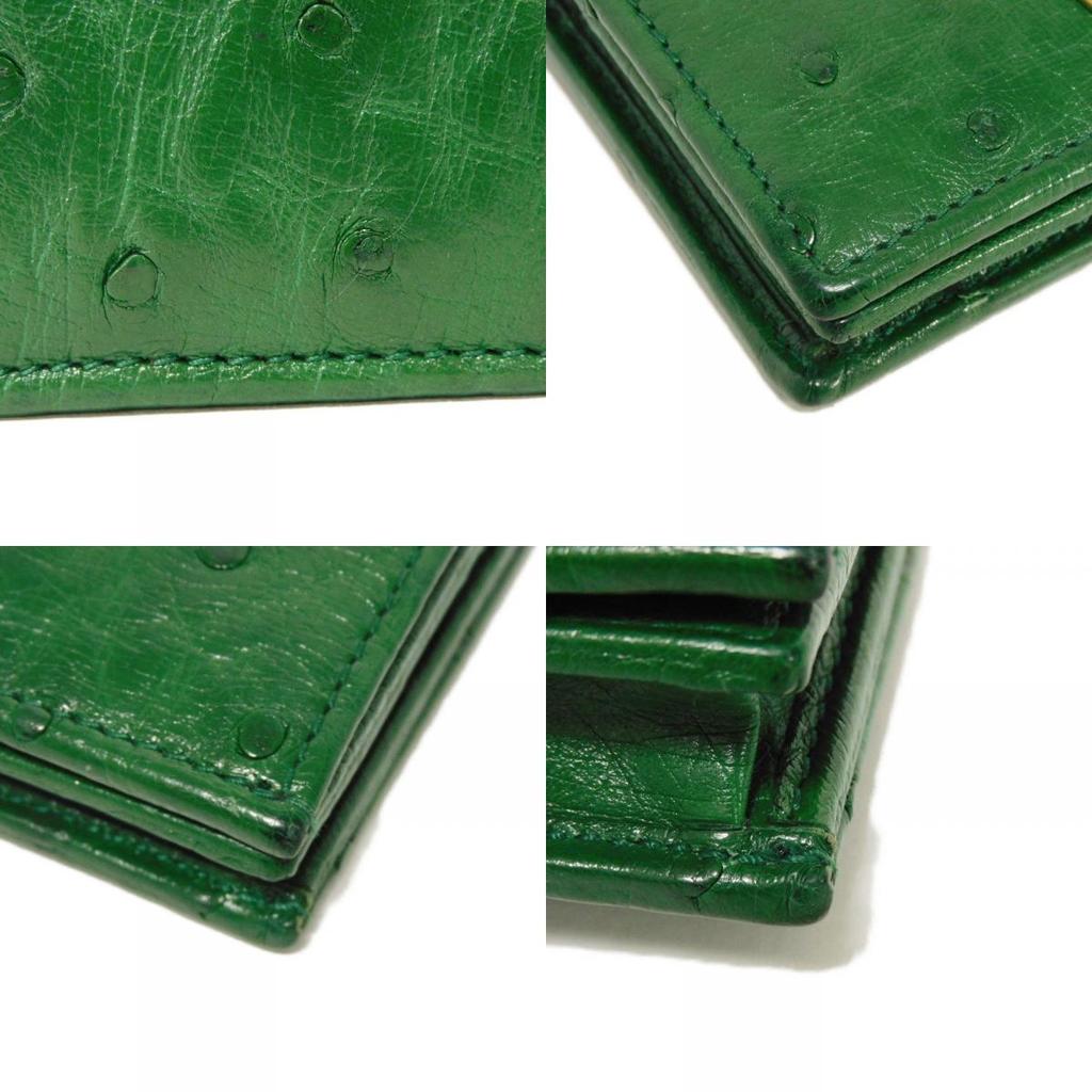 Used Double G Exotic Compact Wallet 9539 456126 7941 Petit Marmont GG Marmont Ostrich Green Unisex from Japan AUTHENTIC