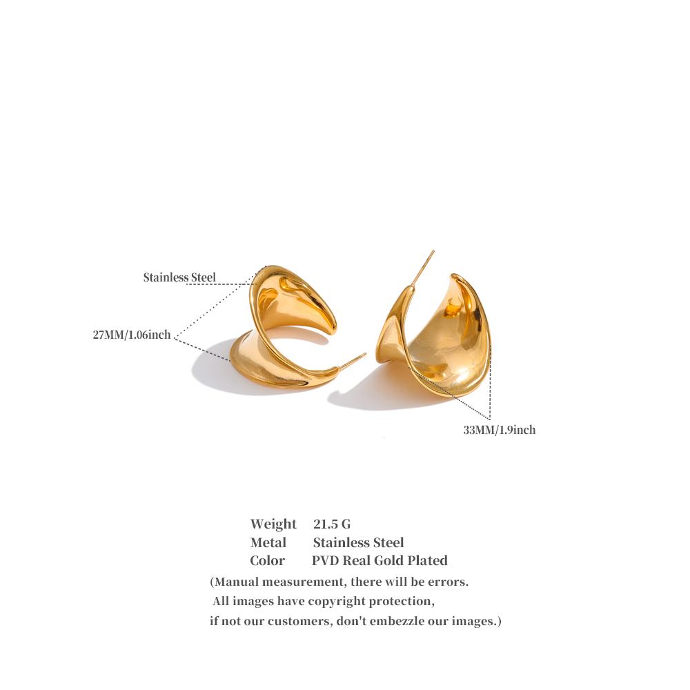 Yhpup Stainless Steel C Shape Daily Unusual Earrings 18K Gold Color PVD Plated Versatile Casual Minimalist High Quality Jewelry