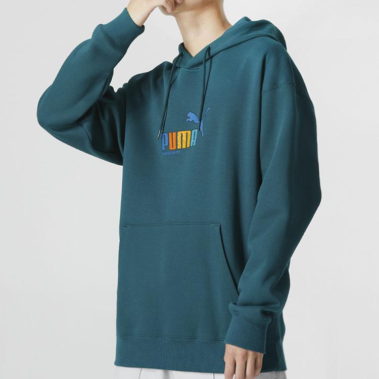 Puma Logo Hooded Pullover Sweatshirt Men Tops Dark-Green 673598-24