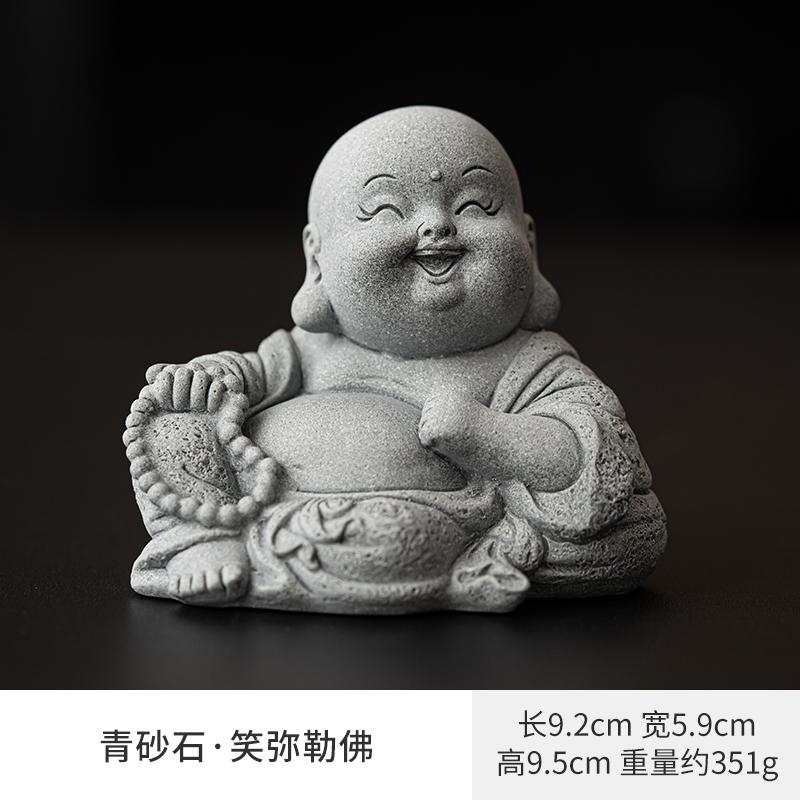 Maitreya Buddha Teetier-Ornament Haus Grüner Sandstein Schreibtisch Aquarium Landschaft Topfpflanzen Dekoration