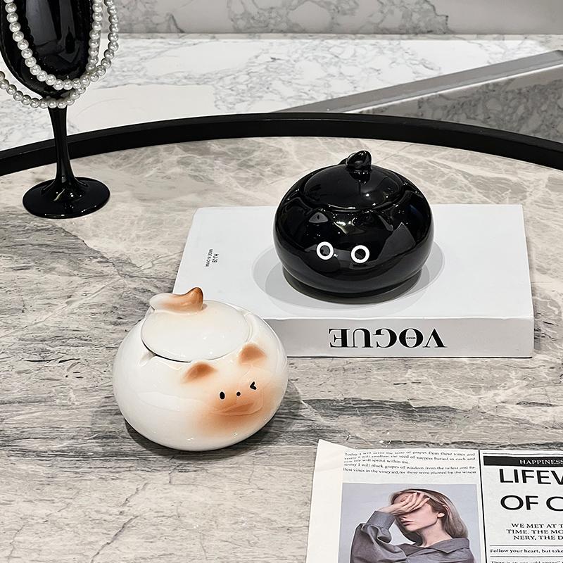 Cute Siamese cat ashtray desktop anti fly ash with cover living room office ceramic ashtray ornament ceramic ashtray with lid