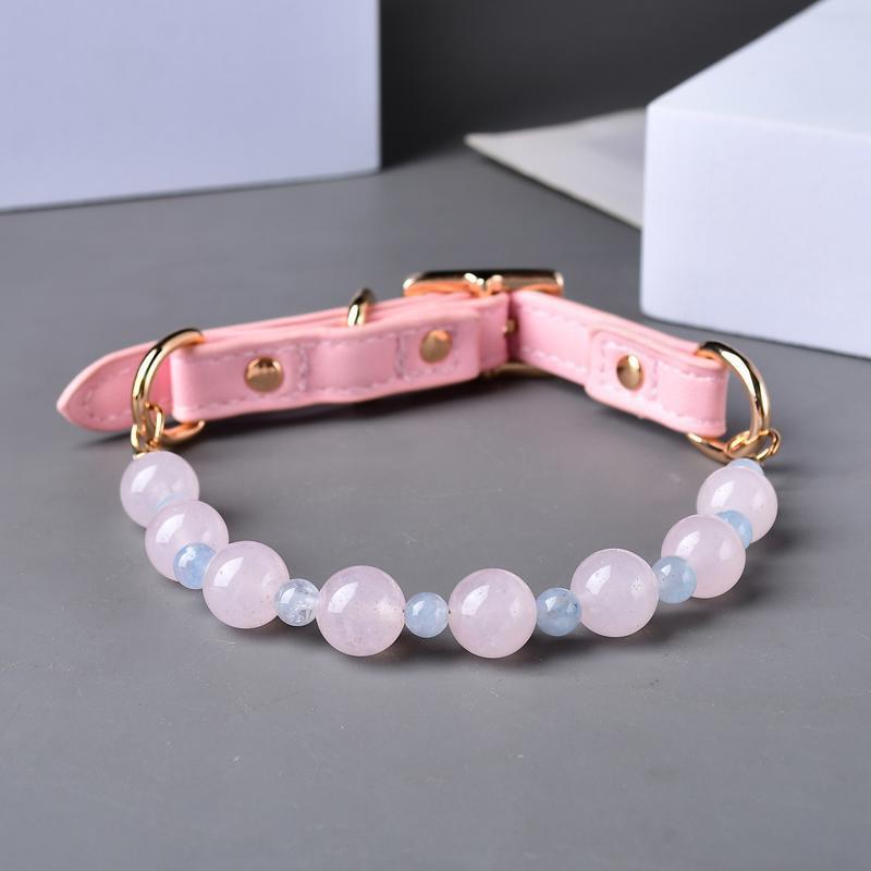 Handmade Natural Crystal Stone Pet Collar Necklace Dogs Cats Accessory With Beaded Design
