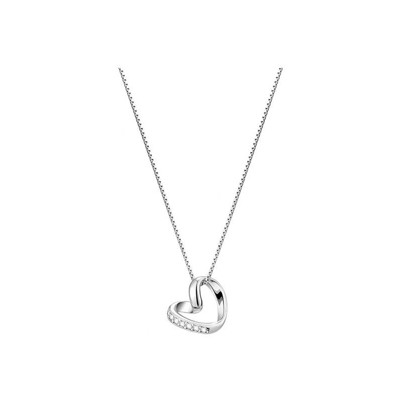 New 925 Sterling Silver Zircon Heart Necklace Simple Geometric Pendant CHoker Birthday Gift for Women Exquisite Jewelry