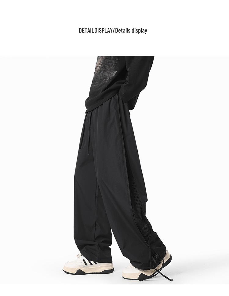 Men's Hong Kong Style Ice Silk Cargo Pants - Summer 2025, Thin, Quick-Drying, Side Zipper, Mesh Casual Pants.