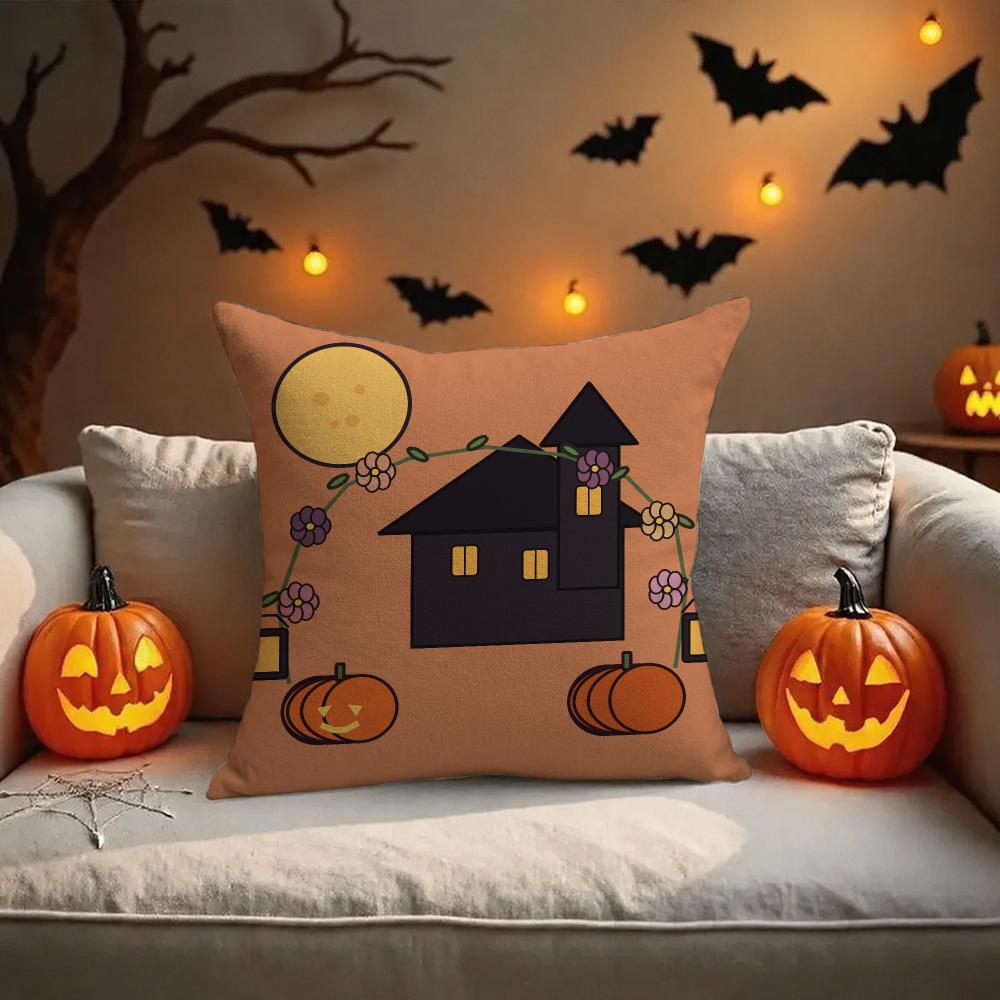 Moonlit Pumpkin Gift Cushion Cover Halloween Rustic Throw Pillow Covers Cute Ghost Pumpkin Maple Leaf Cushion Covers