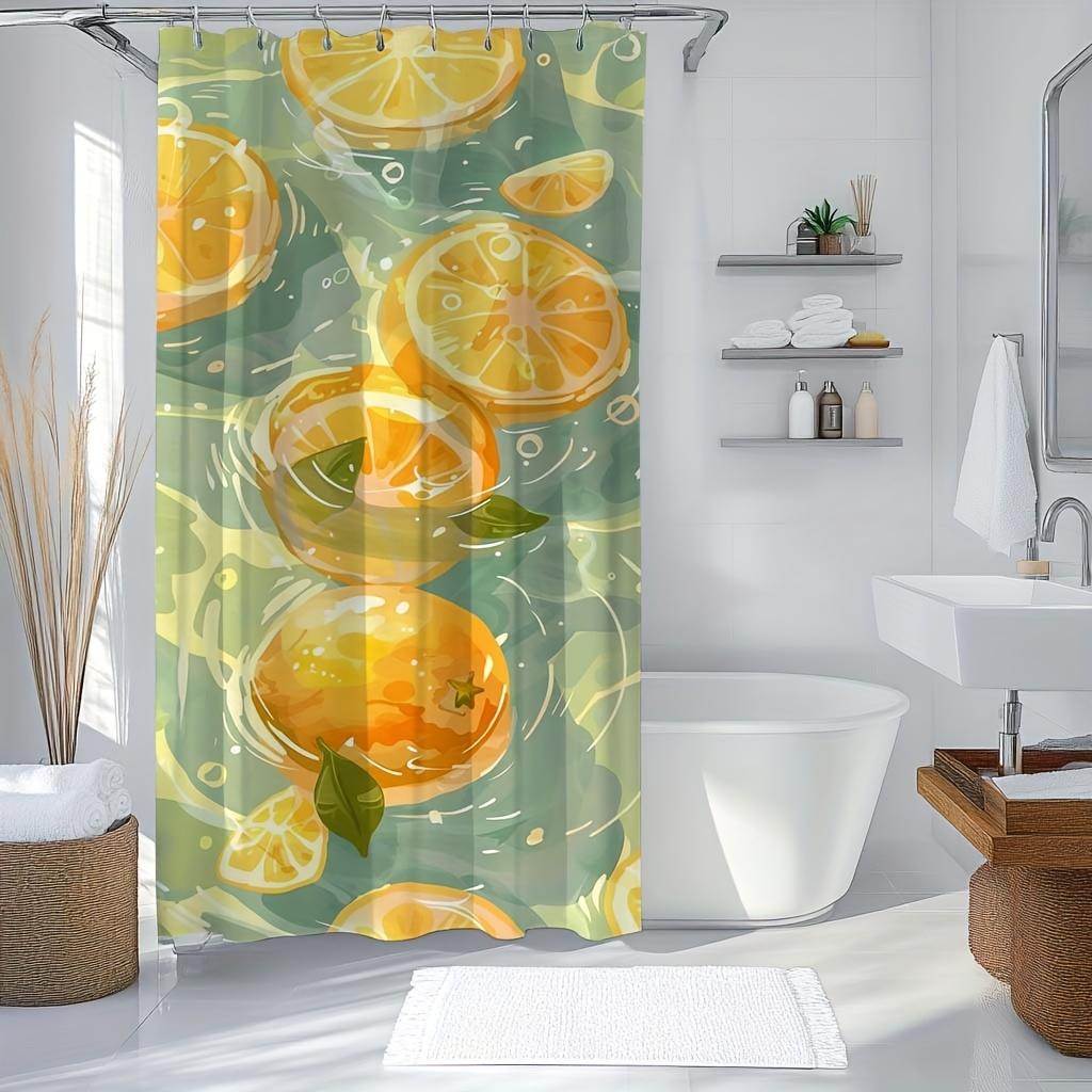 Modischer Oranger Digitaldruck Duschvorhang – Wendbarer Polyester mit Haken für Moderne Badezimmerdekoration