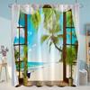 Simulation Window Beach Forest Outdoor Shower Curtain Tropical Seaside Landscape Bohemian Cloth Hanging Curtains Bathroom Decor