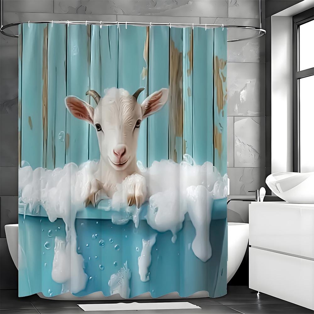 Lamb Bath Plank Blue Shower Curtain, Bathroom Decorative Shower Curtain, Waterproof Shower Curtain with Hooks