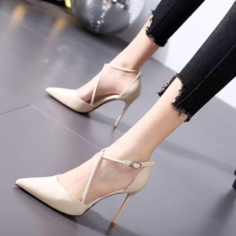 

Fashion Super High Heel Shoes Spring New Pointed Head Shallow Mouth Thin with Anti-slip Wear-resistant Temperament Heel Shoes 35 грязно-белый