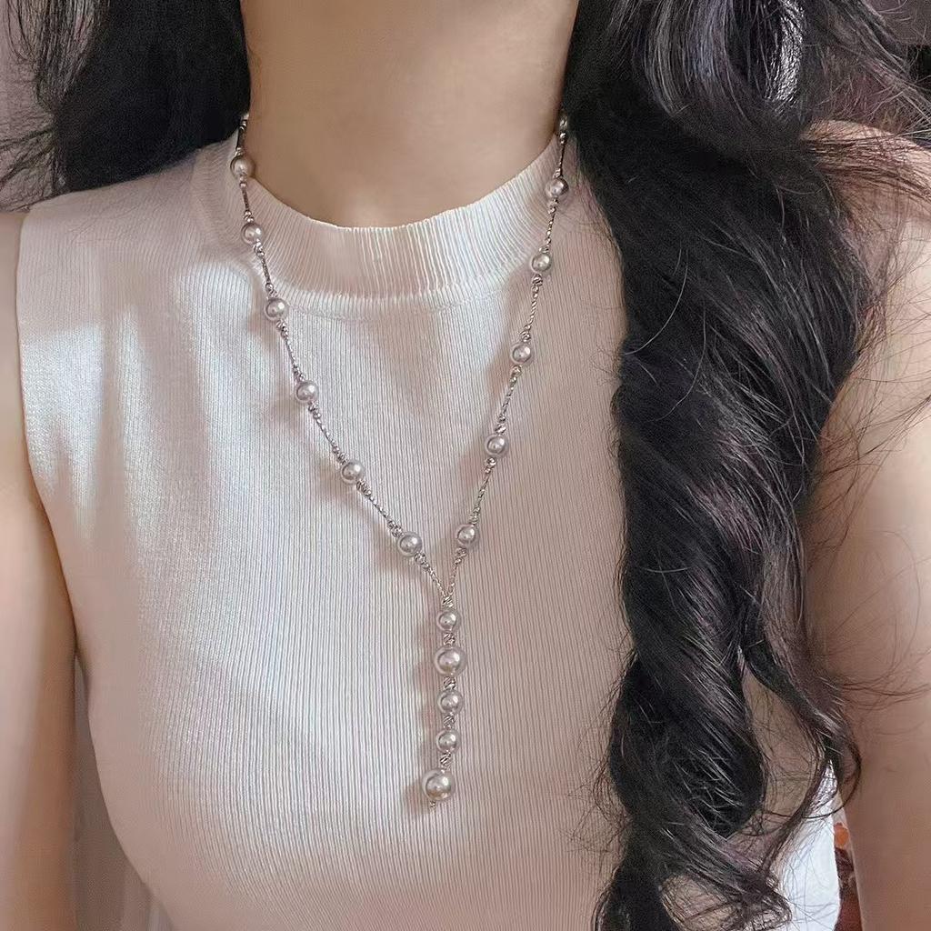 Vintage High Quality Strong Light 616 Color Artificial Pearl Necklace Collarbone Chain Sweater Chain