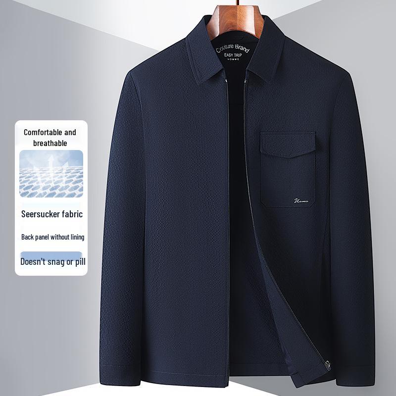 High-End Spring Business Casual Jacket - Turn-Down Collar, Zipper, Lightweight Executive Workwear