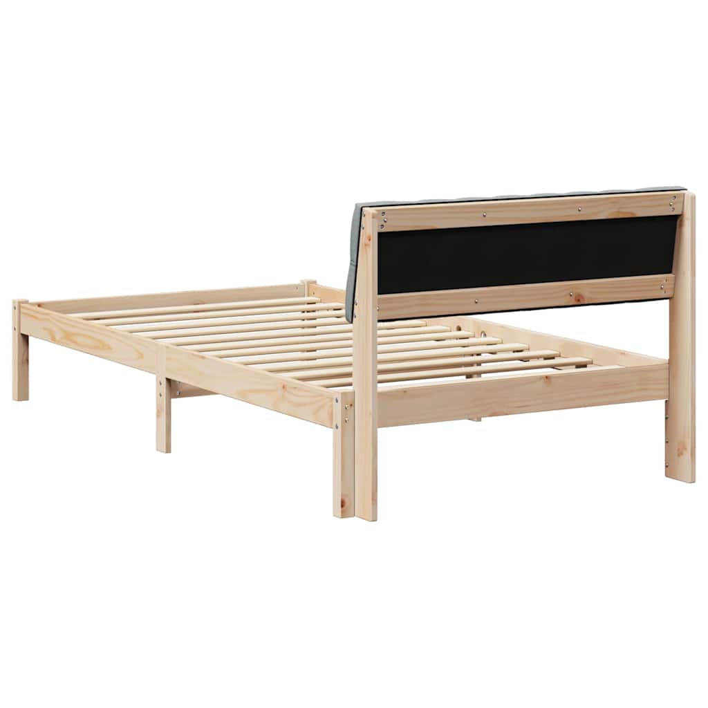 Brown and Light Grey Bed Frame 100 x 200 cm Solid Pine Wood