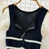 Summer Women Sleeveless Tank Knitted Striped Sweater Zipper Pullover Dresses