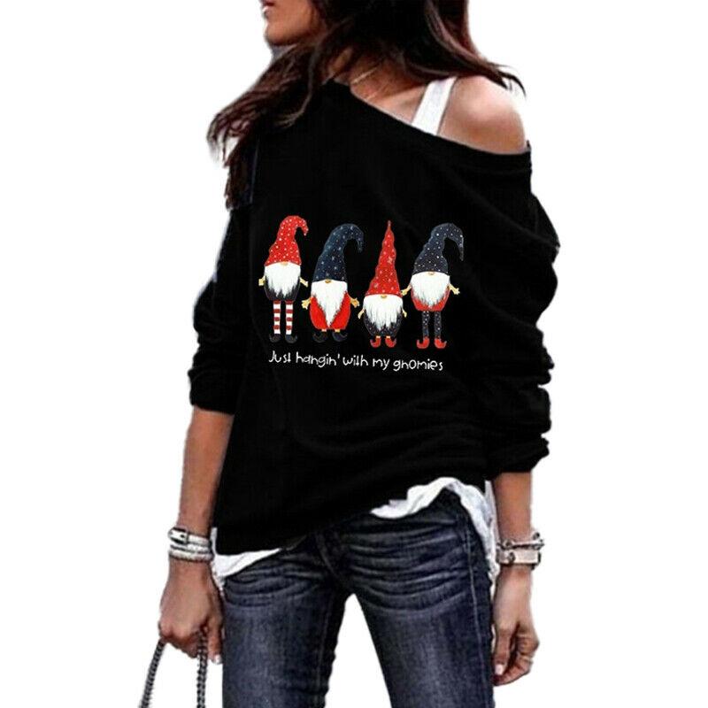 

Рождественский женский джемпер пуловер свободный свитшот женский рождественское платье блузка топы Black Four,3XL