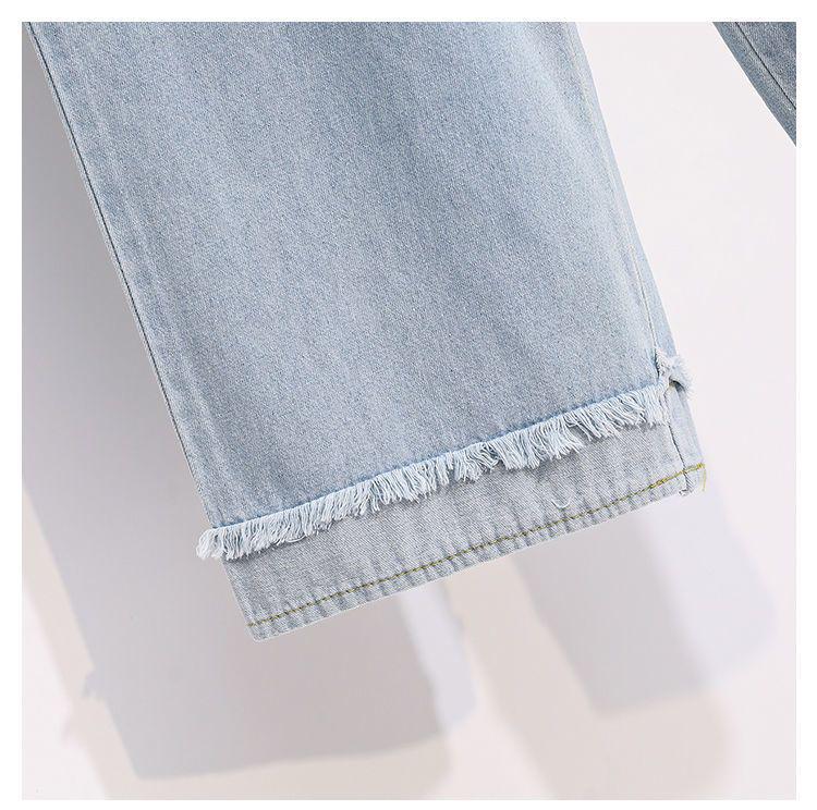 Summer Korean Style Plus Size Wide-Leg Women's Jeans - High-Waisted, Elastic Waist, Cuffed Loose Fit