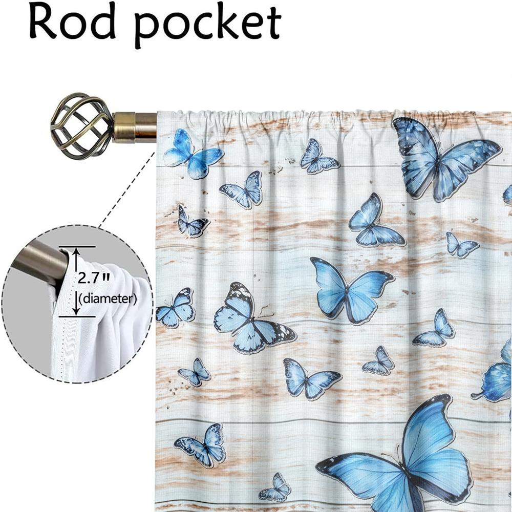 2Pcs Blue Flower Butterfly Curtains Motivational Text Pattern Living Room Bedroom Kids Room Sunshade Country Style Decor Curtain