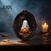 Retro Black Embossed Photo Frame Gothic Halloween Refrigerator Magnet, Distressed Oval Frige Magnets, Dark Waterproof Oil Painting Art Style Skeleton
