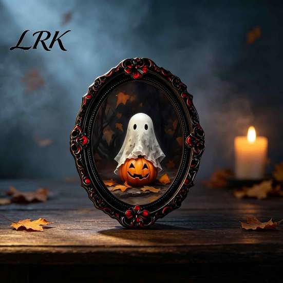 Retro Black Embossed Photo Frame Gothic Halloween Refrigerator Magnet, Distressed Oval Frige Magnets, Dark Waterproof Oil Painting Art Style Skeleton