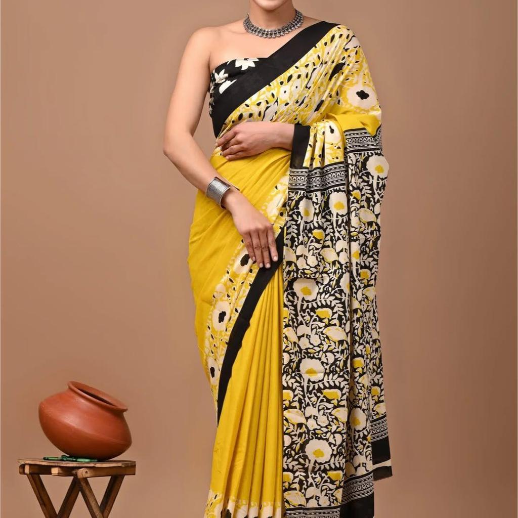 Schwerer Chanderi Baumwoll-Sari