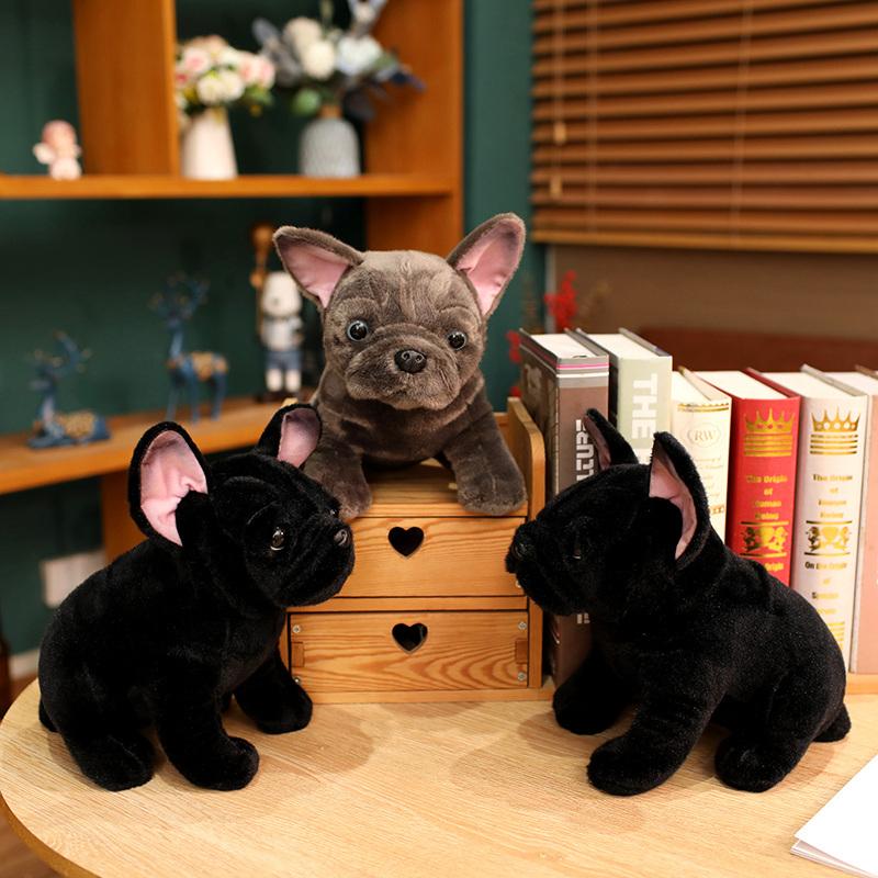 New 28cm Bulldog Plush Toy Realistic Stuffed Animals Black Grey Bulldog Plush Lifelike Pet Dog Soft Doll Gift