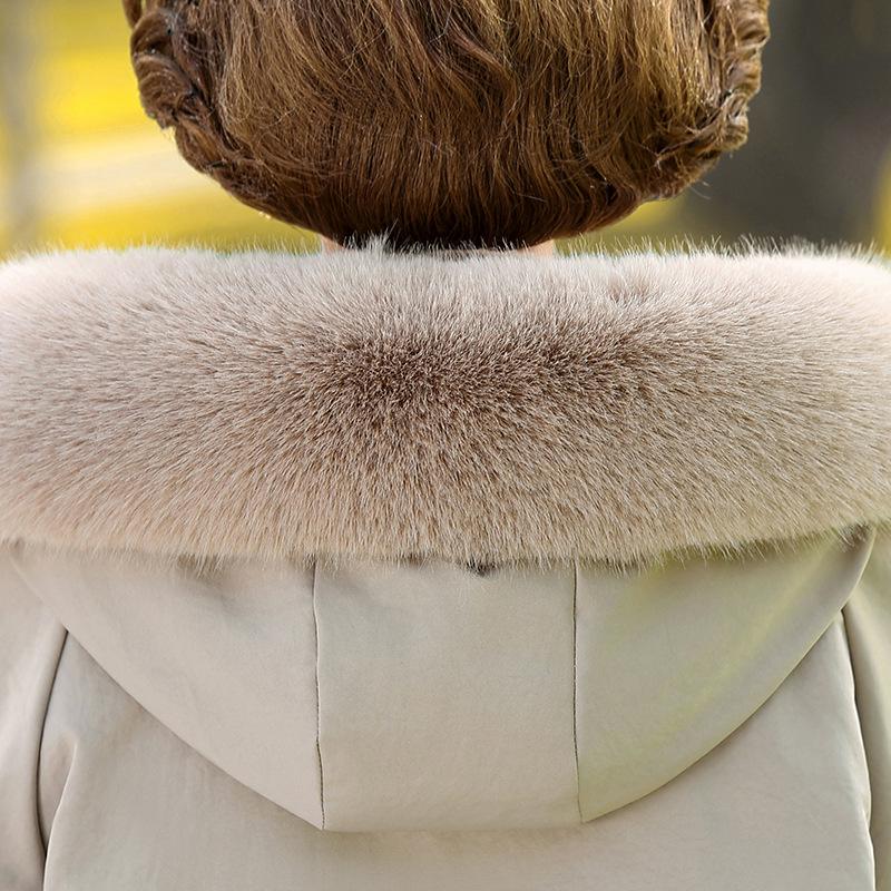 2025 Winter Women's Plus Velvet Fur Collar Parka - Warm Cotton Casual Jacket for Mothers