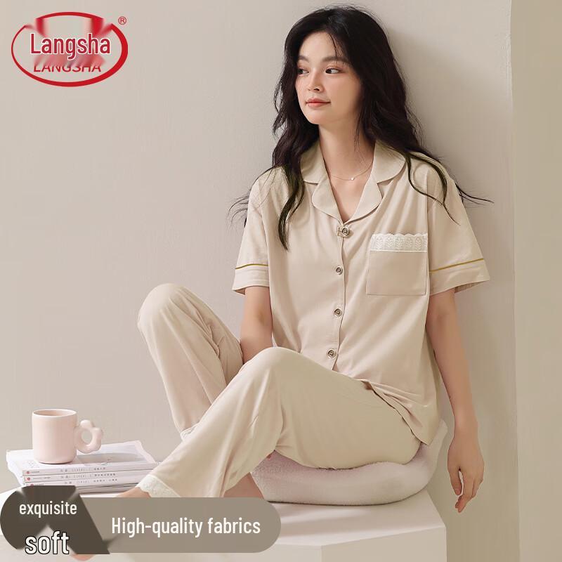 Langsha Women s Pure Cotton Summer Pajama Set M