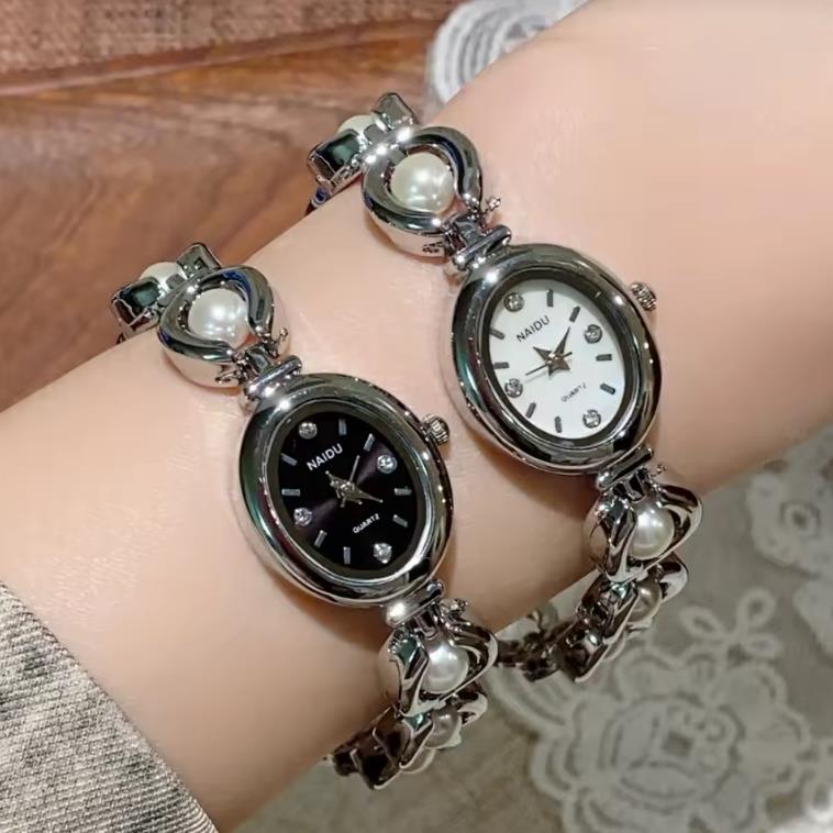 Luxury Ladies Watches Gold Silver Small Oval Dial Pearl Bracelet Clock For Women Lady Dress Quartz Wristwatch Relogio Feminino